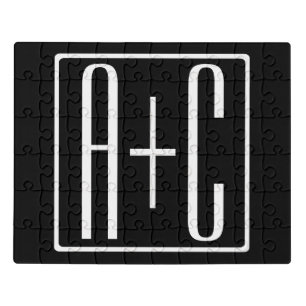 Black & White Couples Initials Jigsaw Puzzle