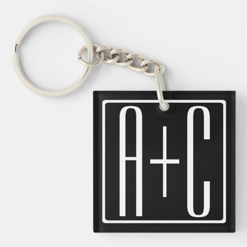 Black  White  Couples Initials Keychain