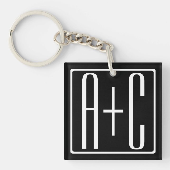 Black & White | Couples Initials Keychain (Front)