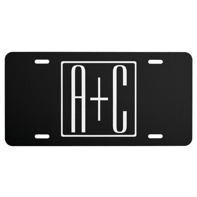 Black & White | Couples Initials License Plate (Front)