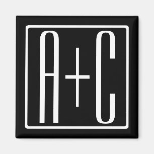 Black & White   Couples Initials Magnet