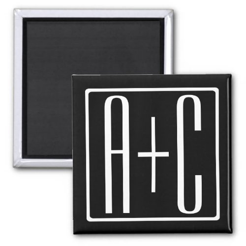 Black  White  Couples Initials Magnet