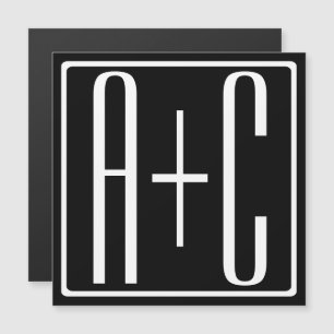 Black & White   Couples Initials Magnetic Invitation