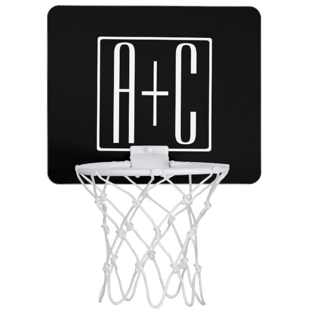 Black & White | Couples Initials Mini Basketball Hoop (Front)