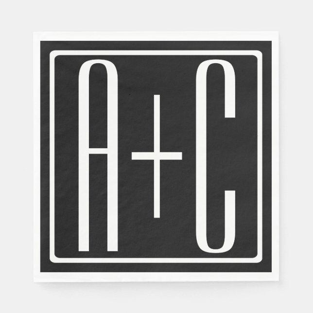 Black & White | Couples Initials Napkins (Front)
