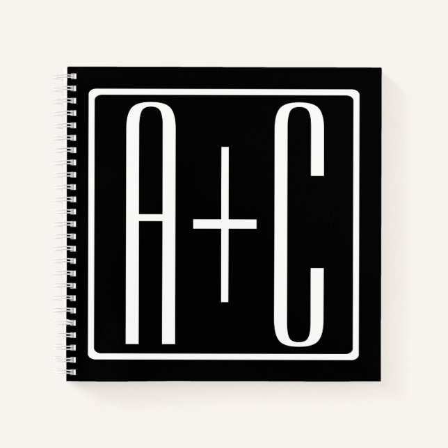 Black & White | Couples Initials Notebook (Front)
