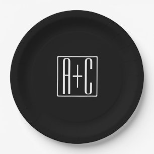 Black & White Couples Initials Paper Plates