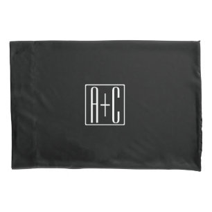 Black & White   Couples Initials Pillow Case