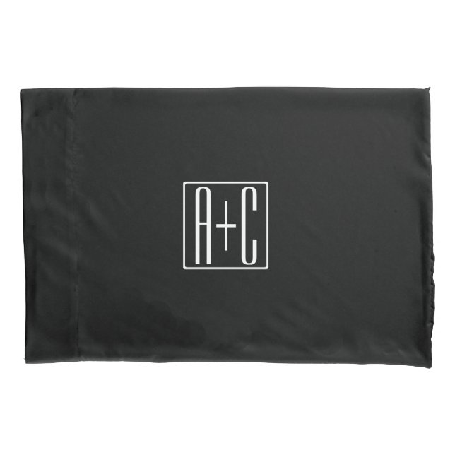 Black & White | Couples Initials Pillow Case (Front)