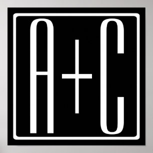 Black & White   Couples Initials Poster