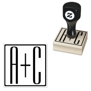 Black & White Couples Initials Rubber Stamp
