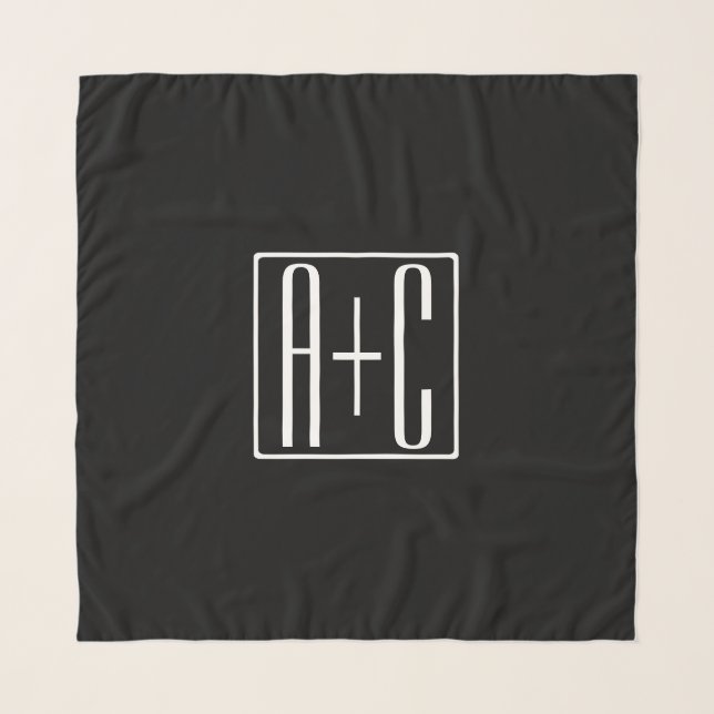 Black & White | Couples Initials Scarf (Front)