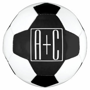 Black & White Couples Initials Soccer Ball