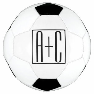 Black & White   Couples Initials Soccer Ball