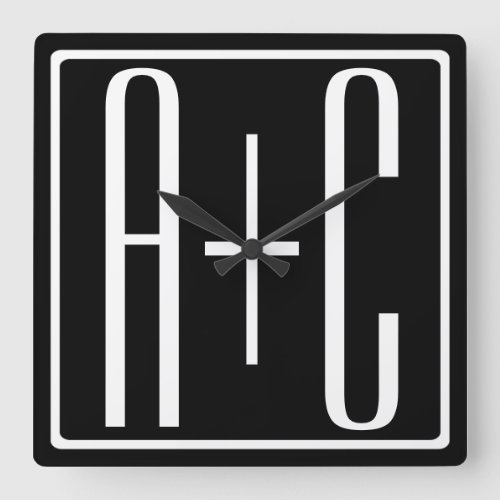 Black  White  Couples Initials Square Wall Clock