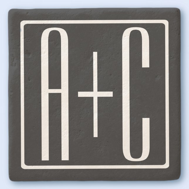 Black & White | Couples Initials Stone Coaster (Creator Uploaded)