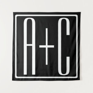 Black & White Couples Initials Tapestry