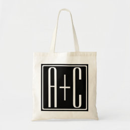 Black &amp; White | Couples Initials Tote Bag
