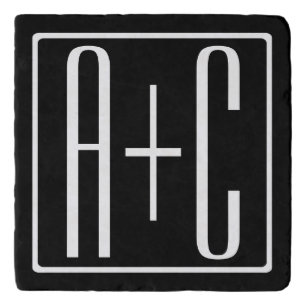 Black & White Couples Initials Trivet