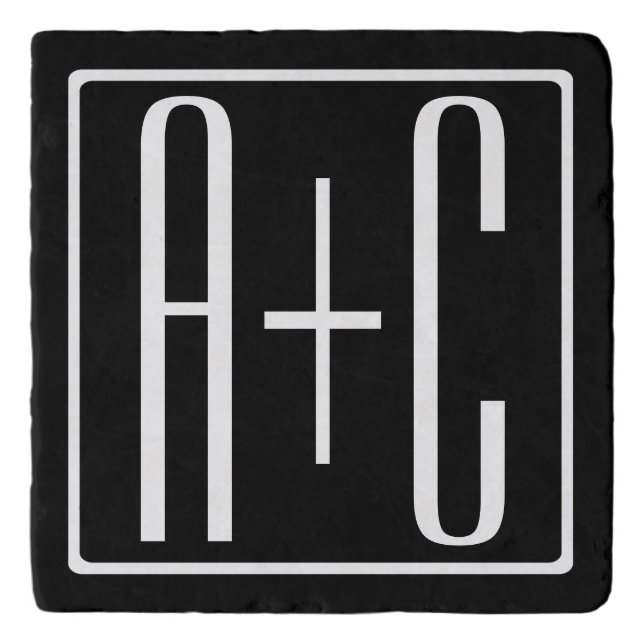 Black & White | Couples Initials Trivet (Front)