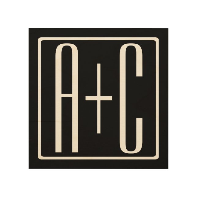 Black & White | Couples Initials Wood Wall Art (Front)