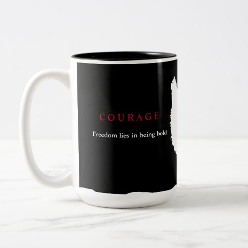 Black White Courage Quote Wolf Two_Tone Coffee Mug