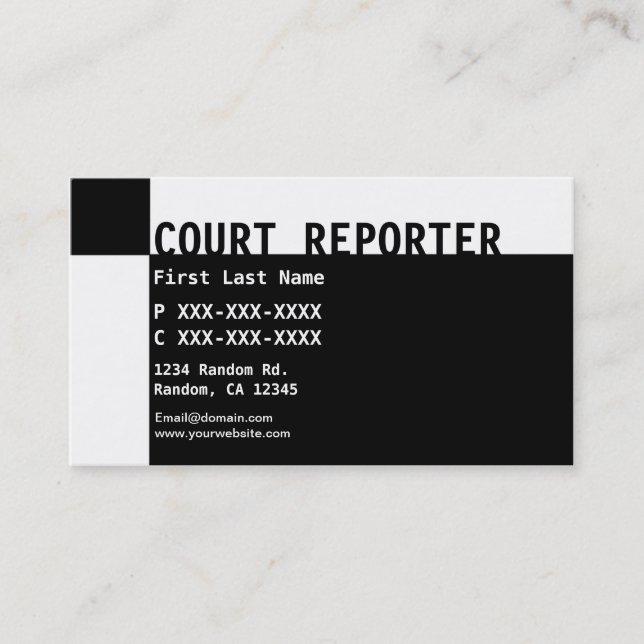 Black white Court Reporter business cards (Front)