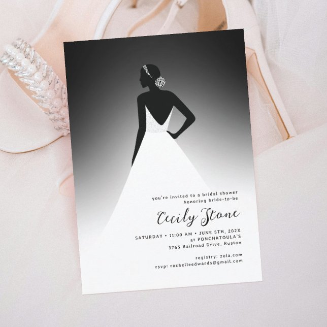 Black & White Couture Wedding Dress Bridal Shower Invitation (Creator Uploaded)