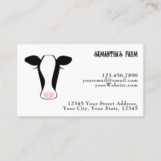 Black White Cow Beef or Dairy Farm Business Card (Front)