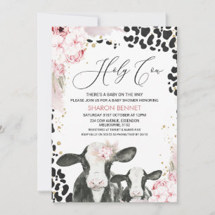 Black White Cow Calf Boho Floral Baby Shower Invitation