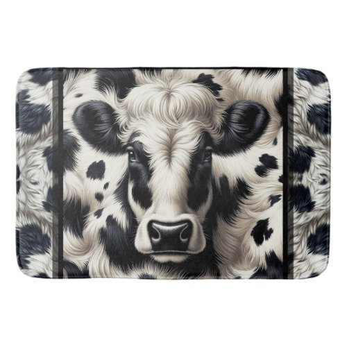 Black  White Cow Cowhide Fur Furry Look Bath Mat