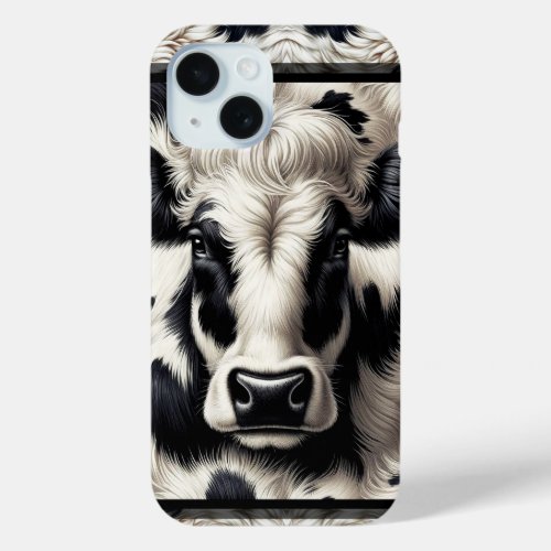 Black  White Cow Cowhide Fur Furry Look iPhone 15 Case