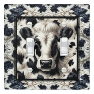 Black & White Cow Cowhide Fur Furry Look Light Switch Cover