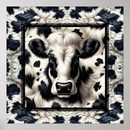 Black  White Cow Cowhide Fur Furry Look Poster