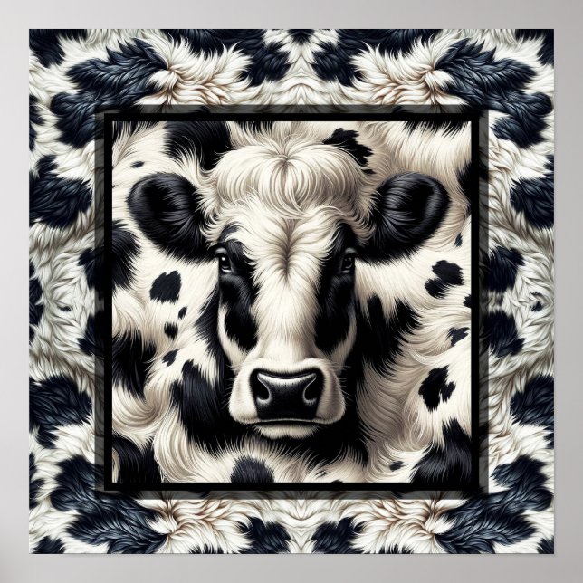Black & White Cow Cowhide Fur Furry Look Poster (Front)