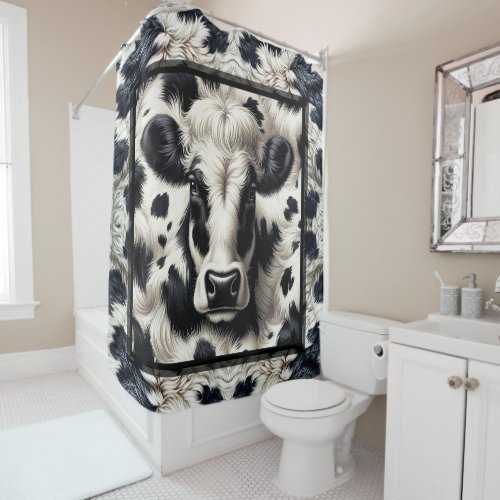 Black  White Cow Cowhide Fur Furry Look Shower Curtain