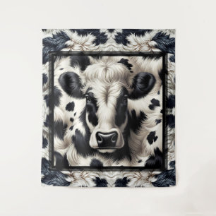 Black & White Cow Cowhide Fur Furry Look Tapestry