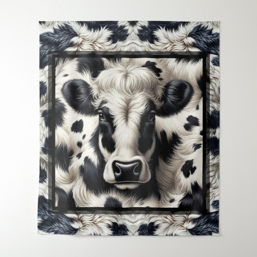 Black  White Cow Cowhide Fur Furry Look Tapestry