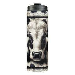 Black & White Cow Cowhide Fur Furry Look Thermal Tumbler
