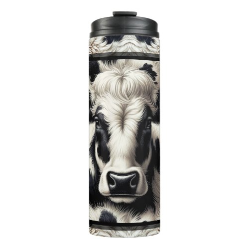 Black  White Cow Cowhide Fur Furry Look Thermal Tumbler