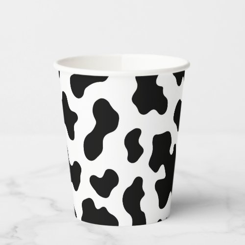 Black  White Cow Cowhide Print Birthday Party Paper Cups