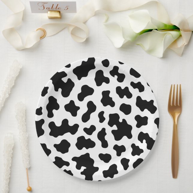 Black & White Cow Cowhide Print Birthday Party Paper Plates (Wedding)