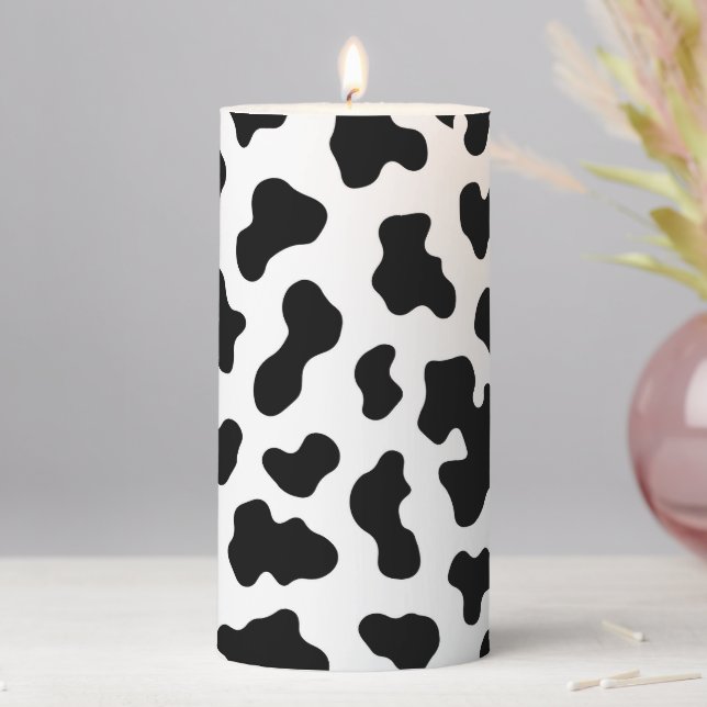 Black & White Cow Cowhide Print  Pillar Candle (In Situ)