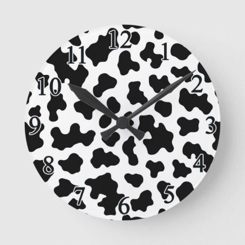 Black  White Cow Cowhide Print  Round Clock