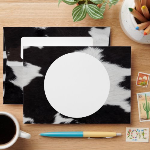 Black White cow envelope round 