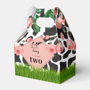 Black & White Cow Farm Animal Birthday Party Pink Favor Boxes