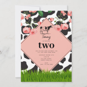 Black & White Cow Farm Animal Birthday Party Pink Invitation