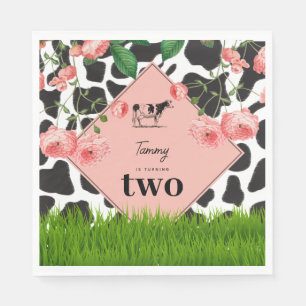 Black & White Cow Farm Animal Birthday Party Pink Napkins