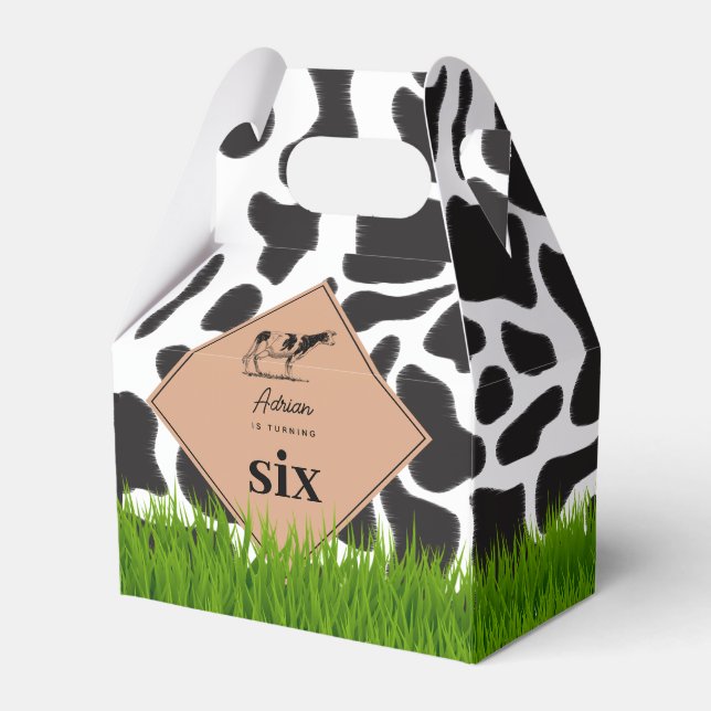 Black & White Cow Farm Animal Birthday Party Theme Favor Boxes (Front Side)