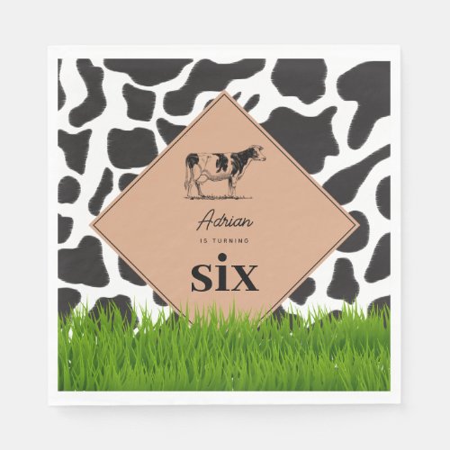 Black  White Cow Farm Animal Birthday Party Theme Napkins